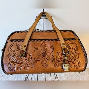 Vintage Hand Tooled Leather Floral Embossed Handbag